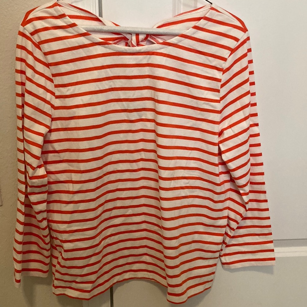Jcrew long sleeve tie back mariner cloth t shirt orange stripes women’s size M